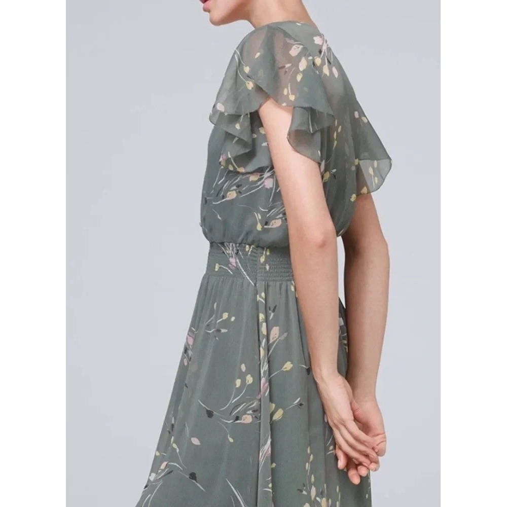 NWT White House Black Market Flutter Sleeve Chiffon Midi Dress Floral Large - Picture 11 of 16